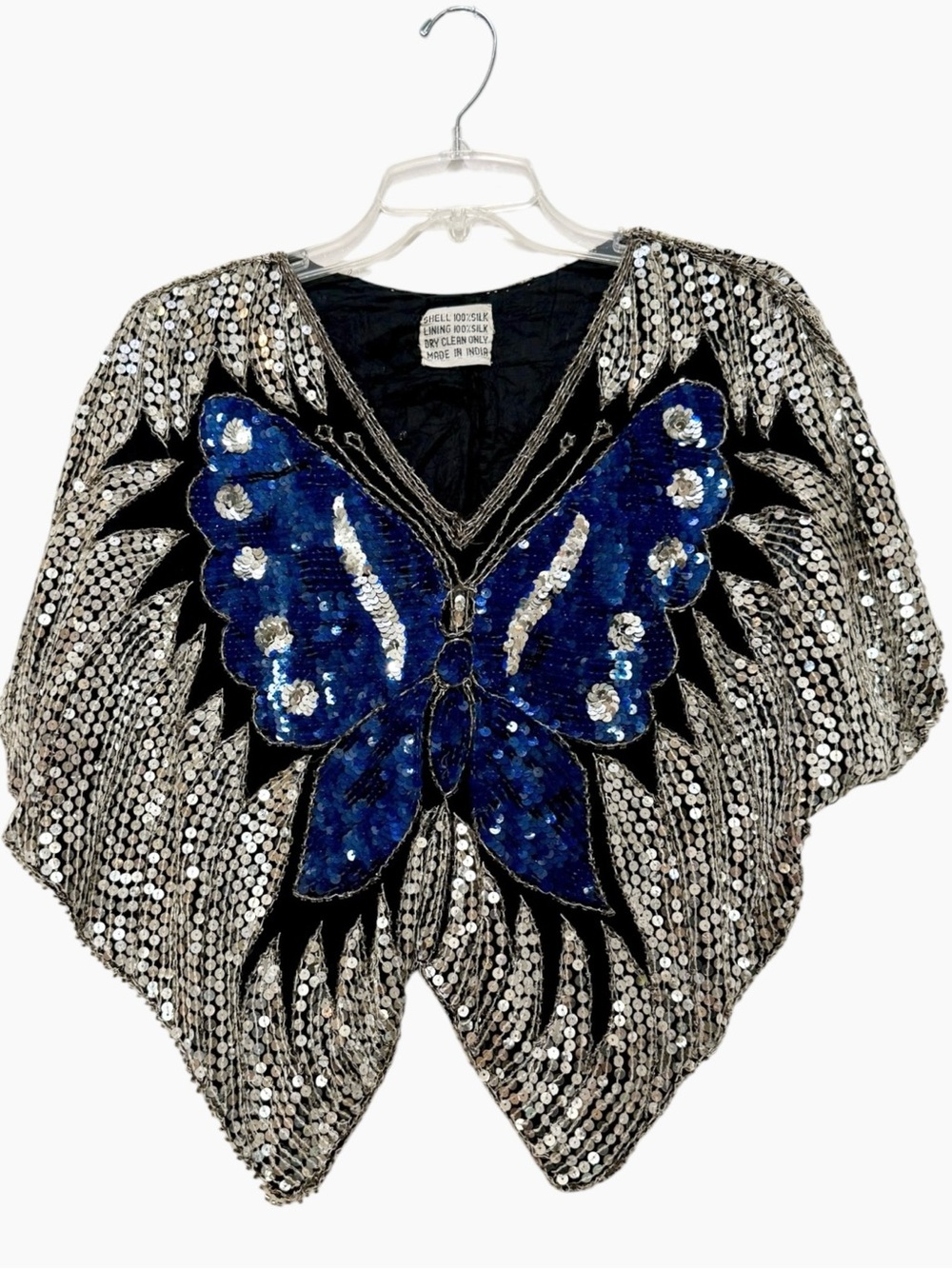 Vintage Blue Butterfly Sequin Top